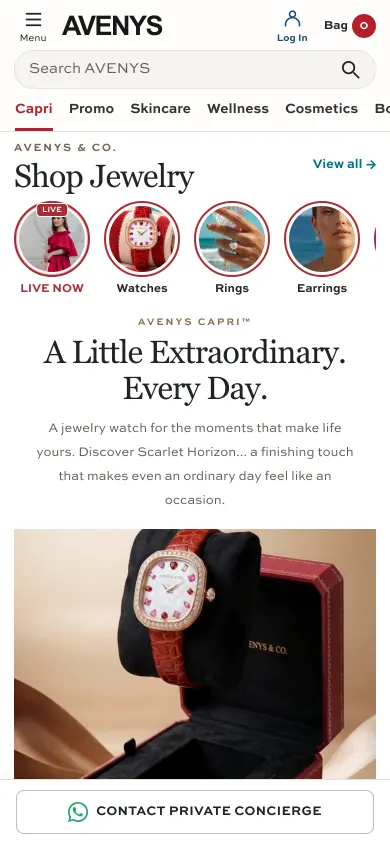 Avenys store on mobile